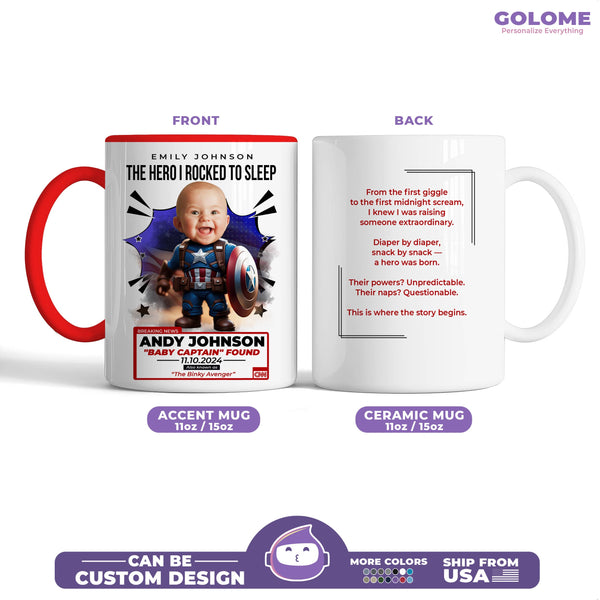 Personalized Baby Captain Mug – Custom Superhero Gift for Mom | Add Baby Photo, Name & Quote
